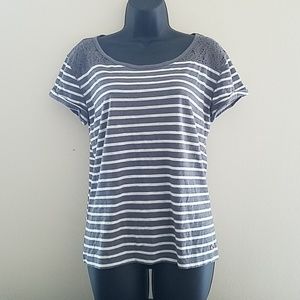Hollister striped tee with lace detail